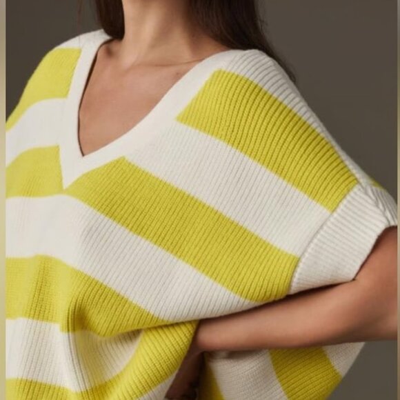 MAEVE Anthropologie Yellow/White Striped Knit Top Sweater - Size L - Picture 3 of 6